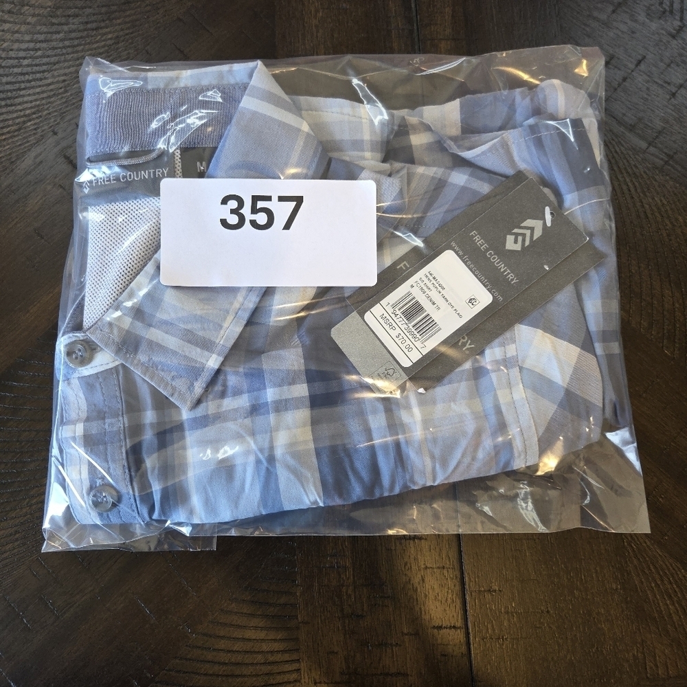 Men's Free Country Blue Plaid Short Sleeve Button-Down Shirt, Medium New Outdoor - Picture 9 of 10